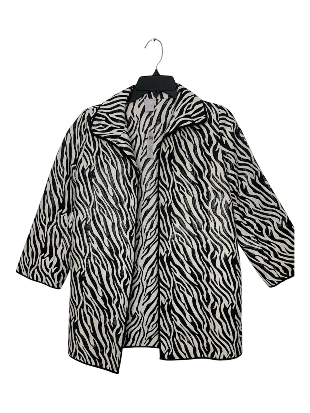 New Chico’s Travelers Animal print Zebra 3/4 sleeve Jacquard Jacket statement 0
